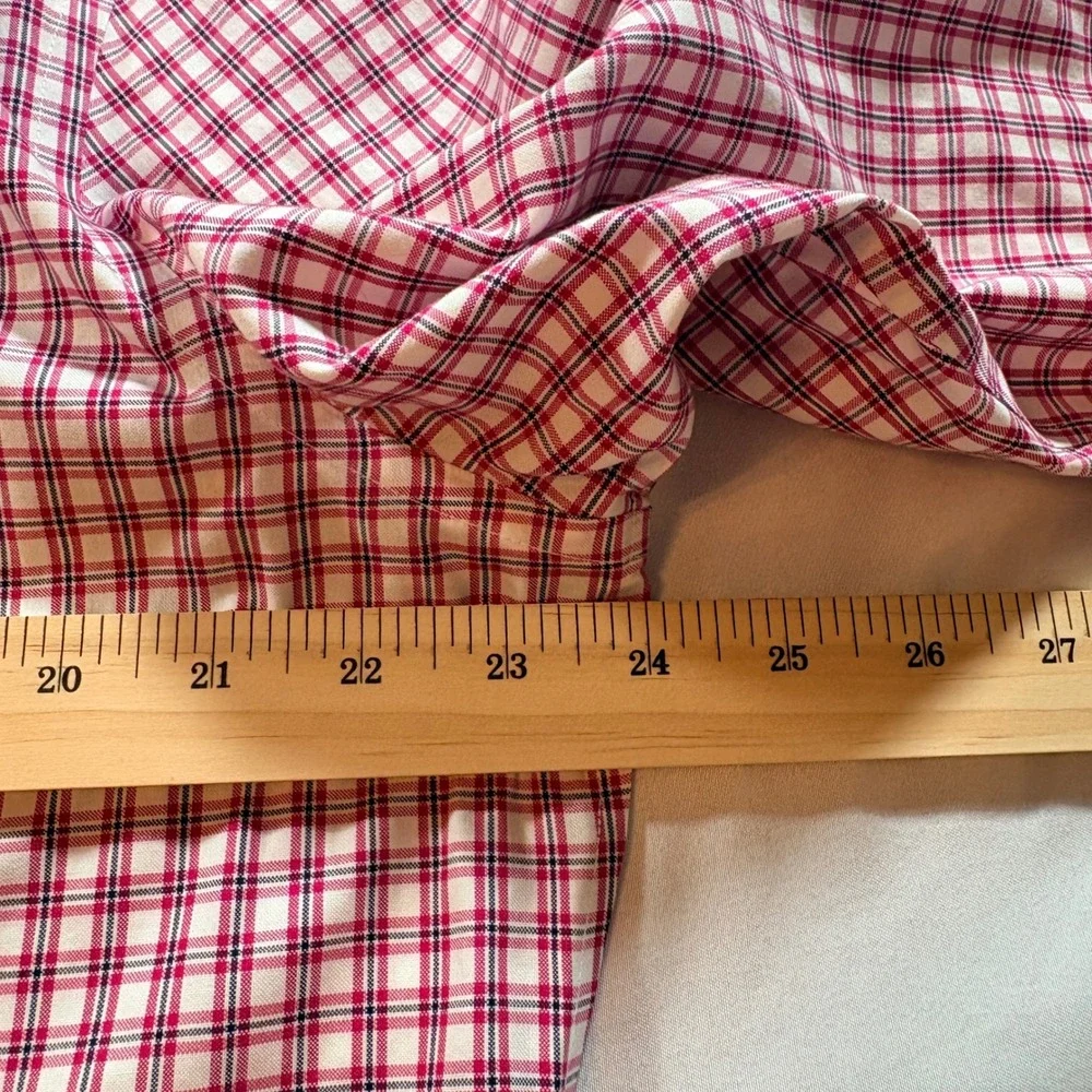 Banana Republic Button Down Shirt Mens XL Grant Fit Red Plaid Non-Iron Cotton
